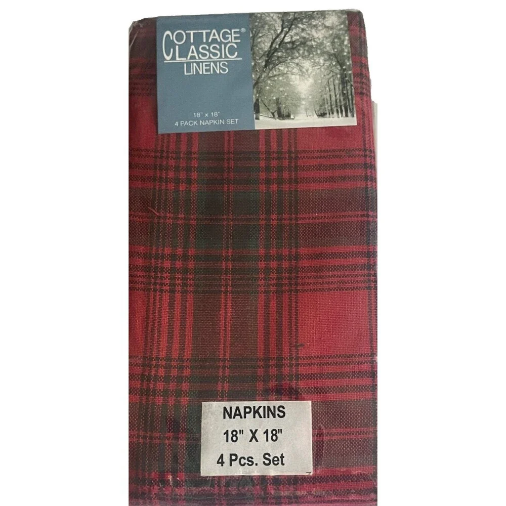 Christmas Plaid Red Black Fabric Tablecloth 52x70